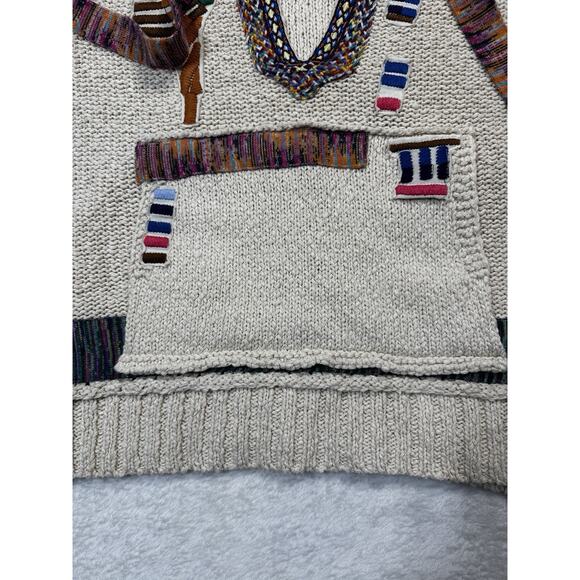 Pilcro Embroidered Knit Hoodie Aztec Boho Artisan Cream Multicolor Trim SZ S - Picture 4 of 12
